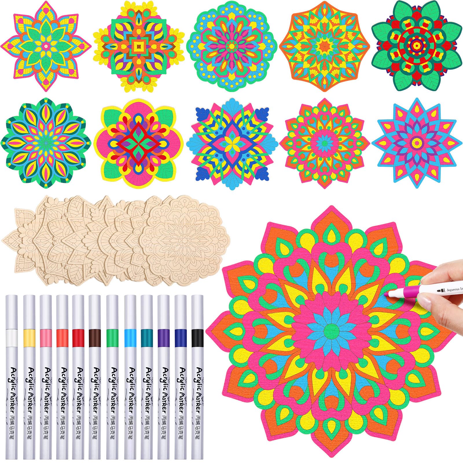 Mandala マンダラ 自作手作り木彫りです。 Amazon.com: Vercraft 22 Pack DIY Wooden Mandala Art Set Diwali
